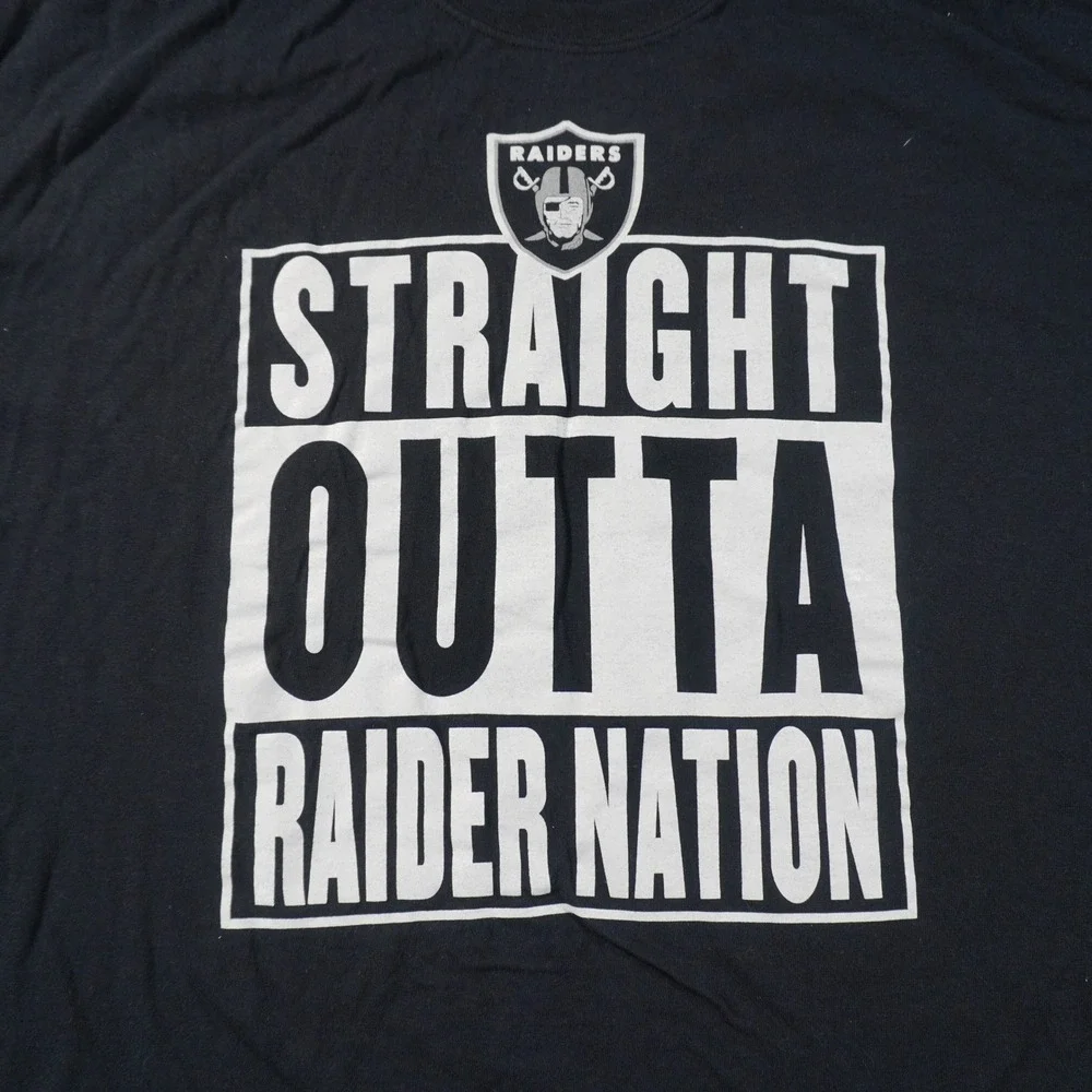 Vintage Straight Outta Raider Nation T-Shirt Men 2XL Black Graphic Spell Out NFL